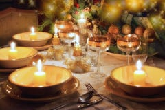 Christmas dinner table with christmas mood