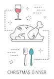 Christmas dinner with turkey and wine concept. royalty free illustration Christmas dinner with turkey and wine concept. royalty free illustration