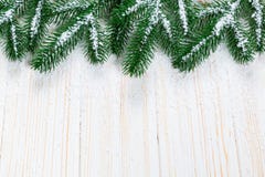 Christmas fir tree with snow on white wooden background. royalty free stock photography Christmas fir tree with snow on white wooden background. royalty free stock photography