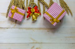 Christmas gift box. Christmas present in box at white wooden tab royalty free stock photography Christmas gift box. Christmas present in box at white wooden tab royalty free stock photography