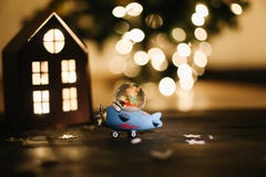 Christmas gift. Still life on dark background. New Year`s lights and decorations stock photo Christmas gift. Still life on dark background. New Year`s lights and decorations stock photo