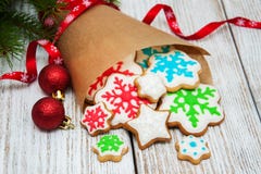 Christmas Ginger And Honey Colorful Cookies Stock Photo