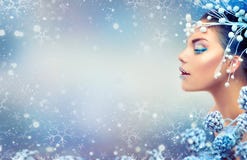 Christmas girl. Winter holiday makeup with gems on lips Royalty Free Stock Photography Christmas girl. Winter holiday makeup with gems on lips Royalty Free Stock Photography