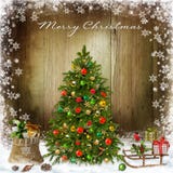 Christmas Greeting Background With Christmas Tree And Gifts Royalty Free Stock Photography Christmas Greeting Background With Christmas Tree And Gifts Royalty Free Stock Photography