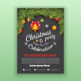 Christmas & Happy New Year Party Flyer Template. Christmas Party Decoration With Chalkboard Background. Vector Illustration Design. A4 Layout royalty free illustration Christmas & Happy New Year Party Flyer Template. Christmas Party Decoration With Chalkboard Background. Vector Illustration Design. A4 Layout royalty free illustration