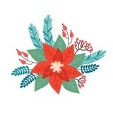 Christmas Holiday Flower Arrangement Made Of Plant Decorative Elements. Merry Christmas And Happy New Year. Poinsettia, Needles, Stock Image Christmas Holiday Flower Arrangement Made Of Plant Decorative Elements. Merry Christmas And Happy New Year. Poinsettia, Needles, Stock Image