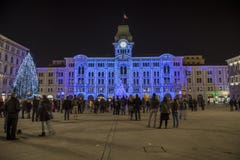 Christmas light show on the Town Hall at Piazza dell'Unita di Trieste, Italy Stock Photos Christmas light show on the Town Hall at Piazza dell'Unita di Trieste, Italy Stock Photos