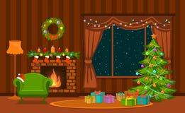 Christmas Living Room Cartoon Stock Illustration - Image 