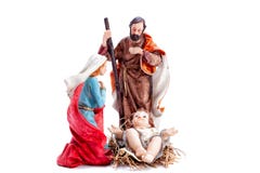 Christmas nativity scene with Holy Family, isolated on white background stock photos Christmas nativity scene with Holy Family, isolated on white background stock photos