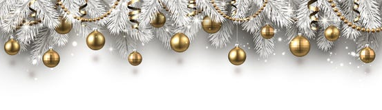 Christmas and New Year banner with white fir branches and gold C royalty free illustration Christmas and New Year banner with white fir branches and gold C royalty free illustration
