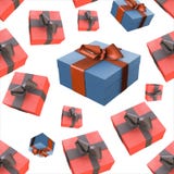 Christmas New Year colorful red and blue gift boxes with bows of ribbons flying on white background. seamless pattern. 3d illustra Royalty Free Stock Image Christmas New Year colorful red and blue gift boxes with bows of ribbons flying on white background. seamless pattern. 3d illustra Royalty Free Stock Image