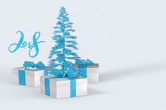 2018 Christmas New Year lettering with colorful gift boxes with bows of ribbons and christmas tree on the white background. 3d illustration royalty free illustration 2018 Christmas New Year lettering with colorful gift boxes with bows of ribbons and christmas tree on the white background. 3d illustration royalty free illustration