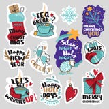 Christmas and New Year social media stickers set royalty free illustration Christmas and New Year social media stickers set royalty free illustration