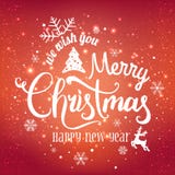 Christmas and New Year typographical on red background with winter landscape with snowflakes, light, stars. Xmas card. Vector Illustration royalty free illustration Christmas and New Year typographical on red background with winter landscape with snowflakes, light, stars. Xmas card. Vector Illustration royalty free illustration