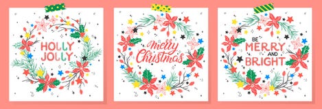 Christmas and New Year typography. Set of holidays cards with greetings,wreaths and stars.Seasons greetings perfect for prints, flyers,cards,invitations and stock illustration Christmas and New Year typography. Set of holidays cards with greetings,wreaths and stars.Seasons greetings perfect for prints, flyers,cards,invitations and stock illustration