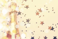 Christmas Or New Year Pink Background With Bottle Of Sparkling Stock Images
