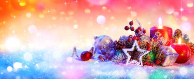Christmas Ornament On Snow , Christmas background stock image Christmas Ornament On Snow , Christmas background stock image