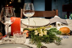 Christmas decoration in a celebration table stock image Christmas decoration in a celebration table stock image