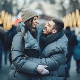 Christmas romantic sensual couple in love to cold winter day ove stock photography Christmas romantic sensual couple in love to cold winter day ove stock photography