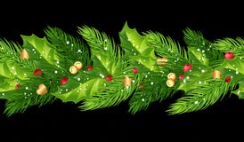 Christmas seamless garland with fir branches, holly, berries, b stock illustration Christmas seamless garland with fir branches, holly, berries, b stock illustration