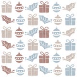 Christmas seamless pattern with balls, gifts and mistletoe stock illustration Christmas seamless pattern with balls, gifts and mistletoe stock illustration
