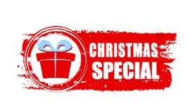 Christmas special and gift box on red drawn banner vector illustration Christmas special and gift box on red drawn banner vector illustration