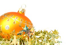 Christmas Sphere Of Yellow Color And Celebratory Tinsel 5 Royalty Free Stock Image Christmas Sphere Of Yellow Color And Celebratory Tinsel 5 Royalty Free Stock Image