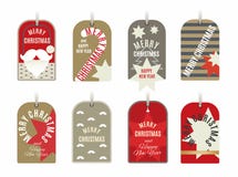 Christmas tags collection with stars,candy cane,ball,stripes,mustache and New Year wishes.Vector illustration stock illustration Christmas tags collection with stars,candy cane,ball,stripes,mustache and New Year wishes.Vector illustration stock illustration