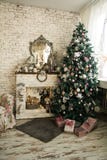 Christmas Tree And Fireplace With An Armchair Royalty Free Stock Photo