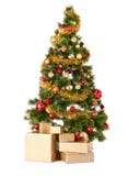 Christmas Tree And Gifts. Over White Background Stock Photography