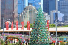 Christmas tree Federation Square cityscape Melbourne Australia royalty free stock images Christmas tree Federation Square cityscape Melbourne Australia royalty free stock images
