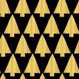 Christmas tree Gold foil seamless vector pattern backdrop. Shiny golden textured triangle Christmas trees on black background. stock illustration Christmas tree Gold foil seamless vector pattern backdrop. Shiny golden textured triangle Christmas trees on black background. stock illustration