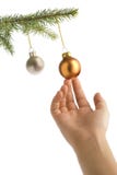 Christmas Tree, Hand And Balls Stock Photos