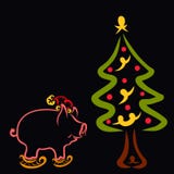 Christmas tree and a little pig skating and wearing a hat, black royalty free illustration Christmas tree and a little pig skating and wearing a hat, black royalty free illustration