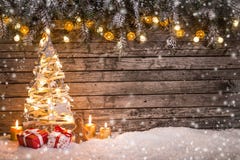 Christmas Tree On Wooden Background Stock Images