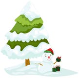 Christmas Tree With Snowman Stock Images