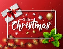 Christmas typographical red background with lights bulb and elements Stock Image Christmas typographical red background with lights bulb and elements Stock Image
