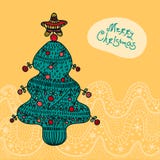 Christmas vector card with xmas tree, bubble talk, snowflakes. Hand drawn element. Funny xmas design. Stock Photos Christmas vector card with xmas tree, bubble talk, snowflakes. Hand drawn element. Funny xmas design. Stock Photos