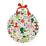 Chuchería de la Navidad con los iconos sociales de los media stock de ilustración Chuchería de la Navidad con los iconos sociales de los media stock de ilustración