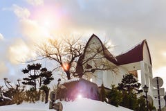 Church in Hokkaido, Japan with the beautiful sky stock photo Church in Hokkaido, Japan with the beautiful sky stock photo