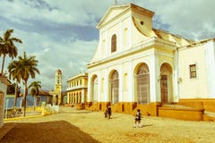 Church of the Holy Trinity. Urban scene in Colonial town cityscape of Trinidad, Cuba. royalty free stock photos Church of the Holy Trinity. Urban scene in Colonial town cityscape of Trinidad, Cuba. royalty free stock photos