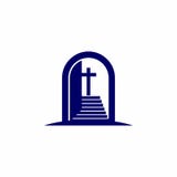 Church logo. Christian symbols. Open the door and the staircase leading to the cross of the Lord and Savior Jesus Christ vector illustration Church logo. Christian symbols. Open the door and the staircase leading to the cross of the Lord and Savior Jesus Christ vector illustration