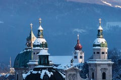 Church towers of the Salzburger Dom in winter, Salzburg, Austria Royalty Free Stock Images Church towers of the Salzburger Dom in winter, Salzburg, Austria Royalty Free Stock Images