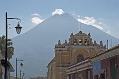 Church With Volcano Background Royalty Free Stock Photo