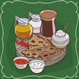 Chá de chai do masala e mel e leite indianos do jarro ilustração stock Chá de chai do masala e mel e leite indianos do jarro ilustração stock
