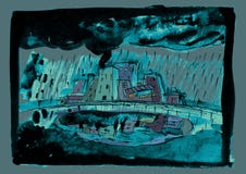 Cidade de Autumn Rain In The Small ilustração royalty free Cidade de Autumn Rain In The Small ilustração royalty free