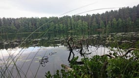Cielo azul y lago azul en verano Las nubes blancas se reflejan en el agua El lago famoso Seliger Rusia foto de archivo Cielo azul y lago azul en verano Las nubes blancas se reflejan en el agua El lago famoso Seliger Rusia foto de archivo