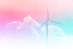 Cielo di sogno romantico variopinto con il mulino a vento del generatore di corrente immagine stock libera da diritti Cielo di sogno romantico variopinto con il mulino a vento del generatore di corrente immagine stock libera da diritti