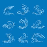 Cienieje Kreskowego ocean lub Denne błękit fala ikony Ustawiających wektor Obraz Royalty Free Cienieje Kreskowego ocean lub Denne błękit fala ikony Ustawiających wektor Obraz Royalty Free