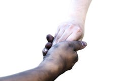 Cierre encima de las manos del hombre y de la mujer que tocan así como una mano sucia y un limpio en el fondo blanco para el día imagenes de archivo Cierre encima de las manos del hombre y de la mujer que tocan así como una mano sucia y un limpio en el fondo blanco para el día imagenes de archivo